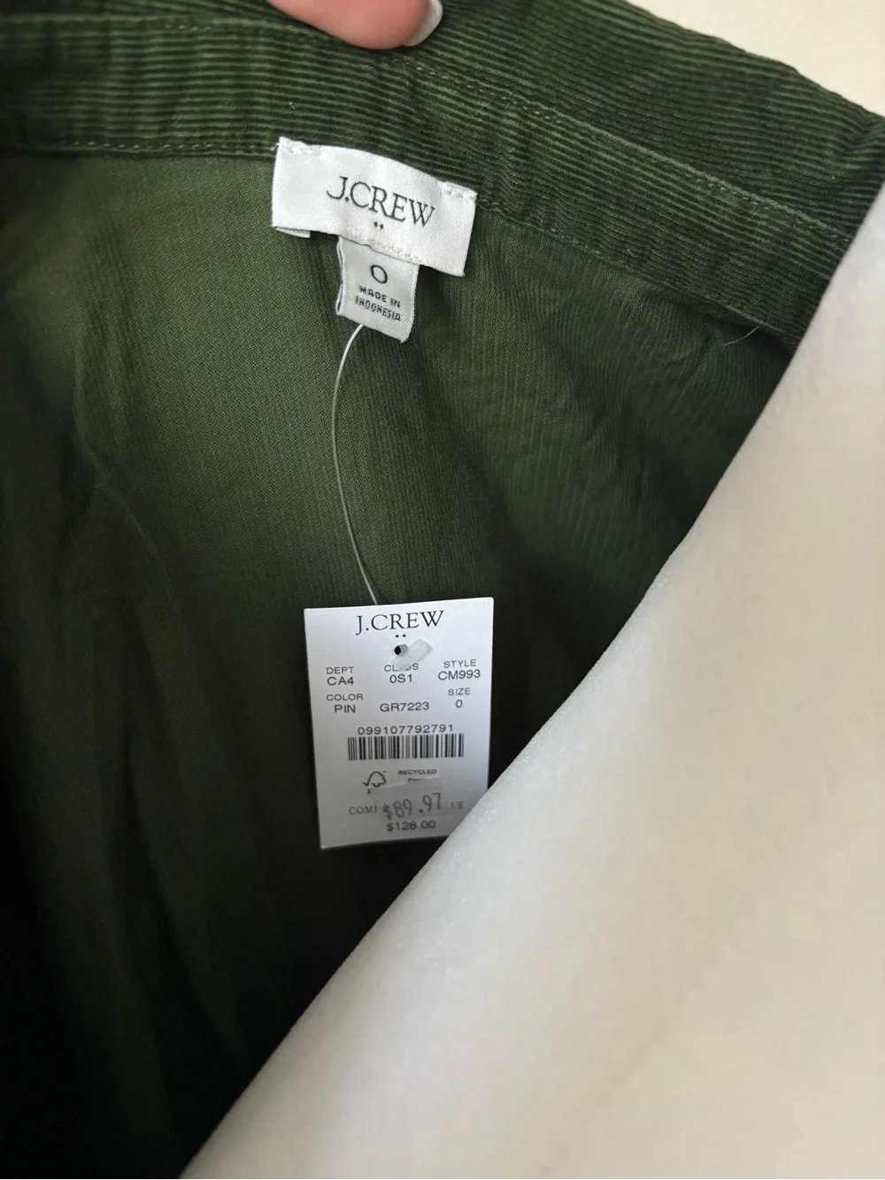 J. Crew Forest Green Button-Front Mini Shirt Dress Size 0